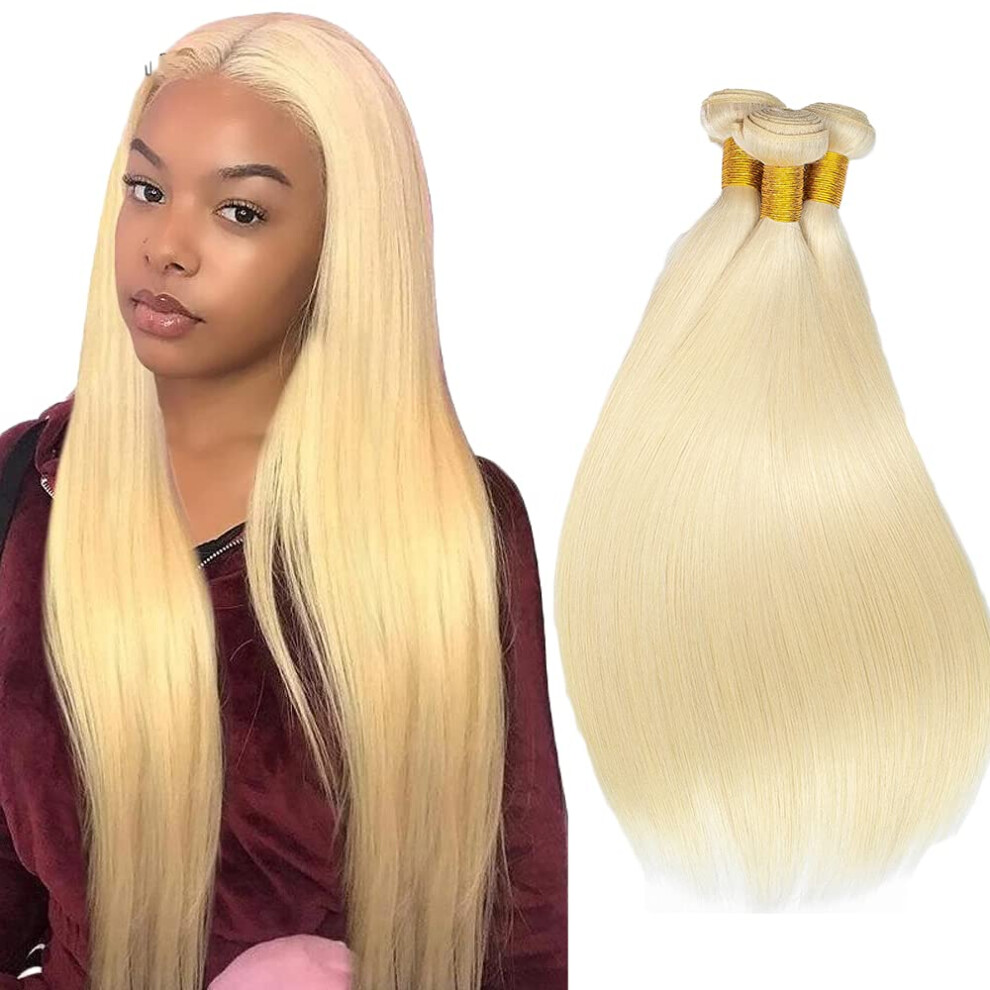 Unisex 613 Honey Blonde Brazilian Hair Bundles, 8A Virgin Remy Straight Extensions, Double Weft 812 Inch