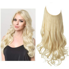 Invisible Wire Hair Extensions Black 18 Inch Long Wavy Heat Resistant Synthetic Adjustable Fit