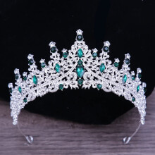 Crystal Crown Bridal Tiara with Sparkling Rhinestones for Wedding, Silver Green Princess Headpiece