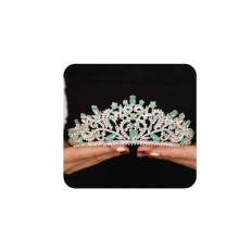 Green Crystal Bridal Tiara with Rhinestone Wedding Crown for Brides, Prom and Birthday