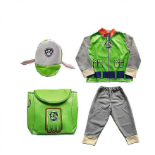 (Green Bag Set, XS 95-105 CM) Boy Girl Rocky Rubble Skye Marshall Zuma Chase Cosplay Costume Halloween Purim Child Kid Birthday Party Gift Fancy Dress