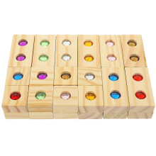 1 Set Wooden Building Blocks Gemstone Inlaid Stacking Blocks Construction Toy
