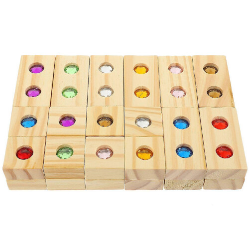 1 Set Wooden Building Blocks Gemstone Inlaid Stacking Blocks Construction Toy
