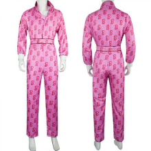 (Pink, S) Halloween Movie Ken Ryan Gosling Cosplay Costume Adult Men Pink Letter Jumpsuit Halloween Carnival Bodysuit Outfit Party Zentai