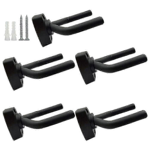 Wall Mount Guitar Hangers, 5-Pack with Screws for Display and Storage, Black Finish