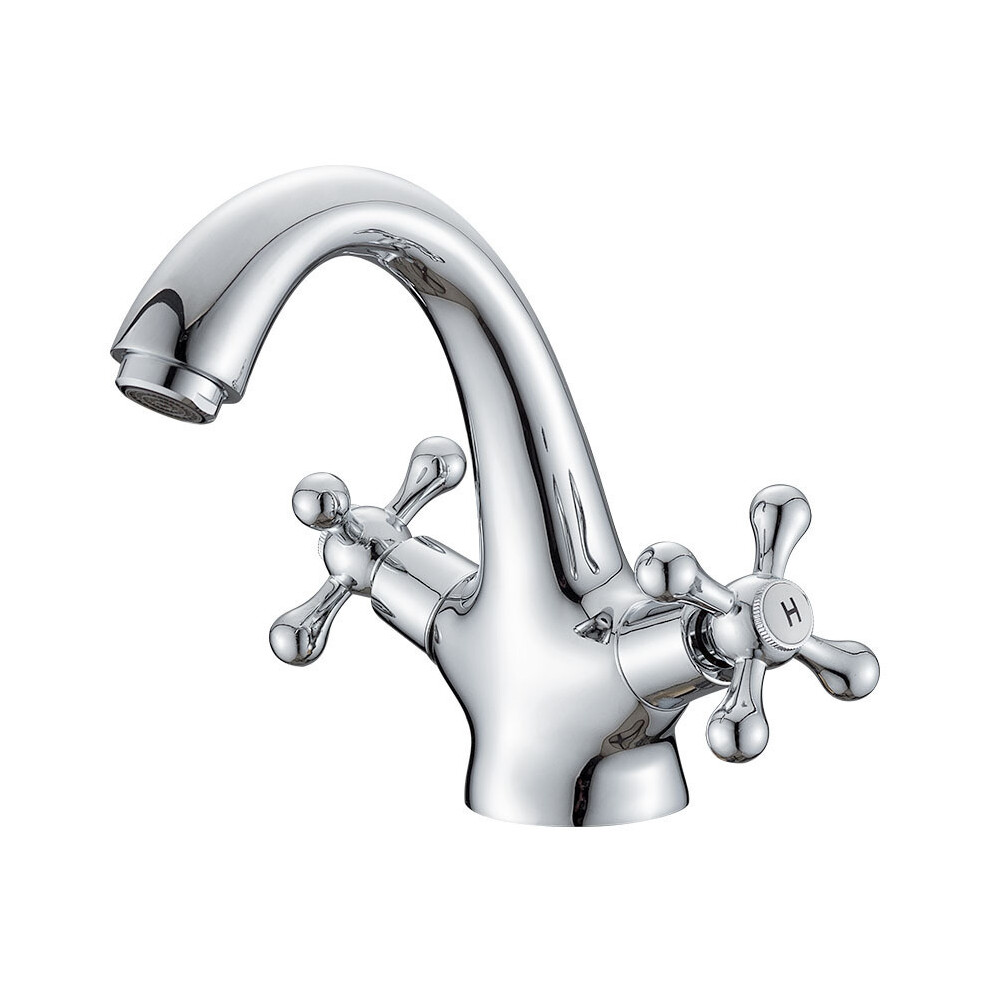 Traditional Victorian Monobloc Basin Mixer Tap Vintage Chrome Dual Cross Handle Bathroom Faucet 6083684296284