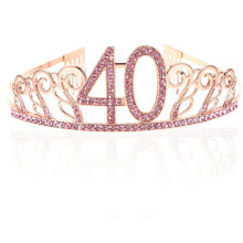 Birthday Crystal Rhinestone Tiara Queen Crowns Dance party Headband Hair Combs Pin for Women's 40th Birthday Party Favor (Rose Gold)