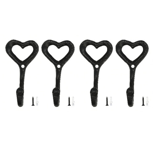 4x Cast Iron Heart Hooks Heart-shaped Hook Retro Iron Hooks