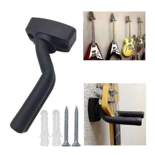 Wall Mount Guitar Hangers, 5-Pack with Screws for Display and Storage, Black Finish 1