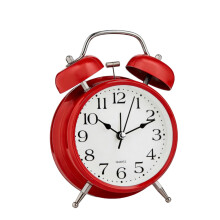 Red Analog Alarm Clock Extra Loud Twin Bells Retro White Silent Non-ticking Quartz Battery Operated With Backlight, Decorativ