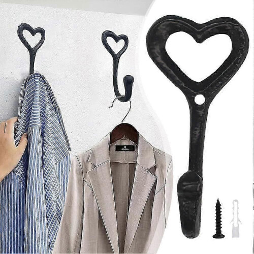 4x Cast Iron Heart Hooks Heart-shaped Hook Retro Iron Hooks 2