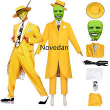 (Mask Only) Movie The Mask Cosplay Costume Jim Carrey Cosplay Yellow Uniform Men Party Suit Hat Green Mask Halloween Joker Clown Prop Outfit