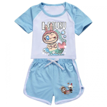 (#4286 Light Blue, 130/6-7 Years) 2025 Boy Girls labubu Pyjamas Set Cosplay Costume short sleeve shorts Sport Suit