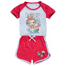 (#4286 Red, 150/8-9 Years) Set pigiama Labubu per bambini e bambine 2025, costume cosplay, maniche corte, pantaloncini, tuta sportiva