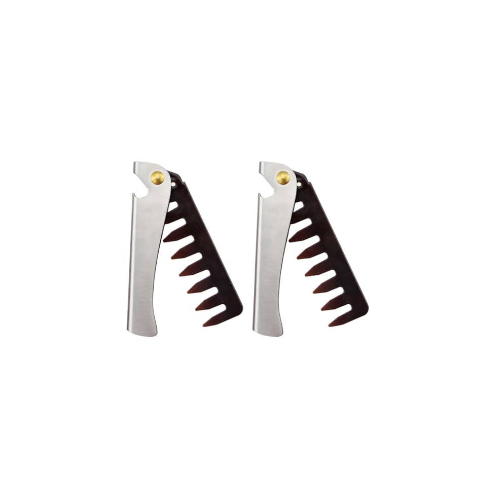 Folding Pocket Comb Set Stainless Steel Wide Tooth Antistatic Design for Men Travel Grooming