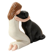 Sentimenteel hars beeldje meisje knuffelen hond sculptuur-Zwart
