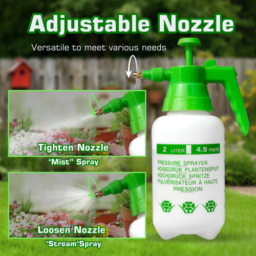 Birchtree BIRCHTREE Garden Sprayer Bottle 2L Manual Pump Pressure W/ Adjustable Nozzle 2