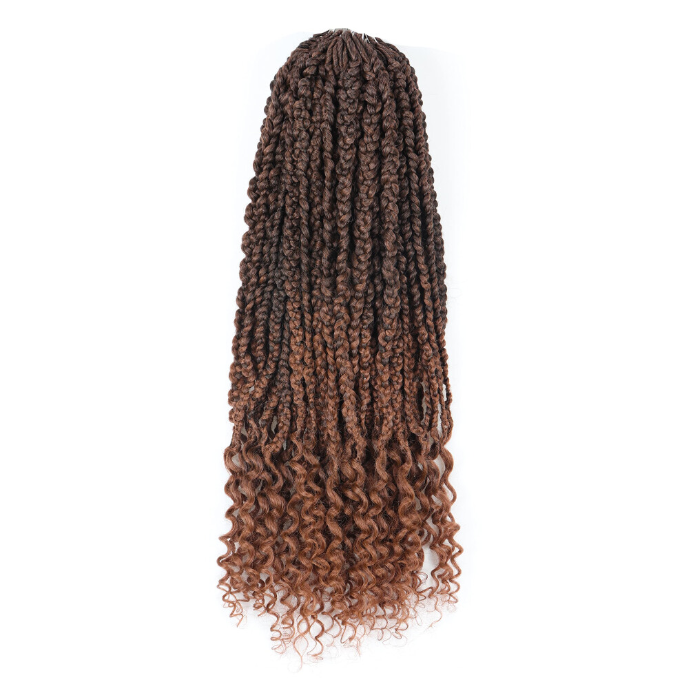 Unisex Brown Passion Twist Crochet Hair 24 Inch Ombre Prestretched Braiding Extensions With Curly Ends