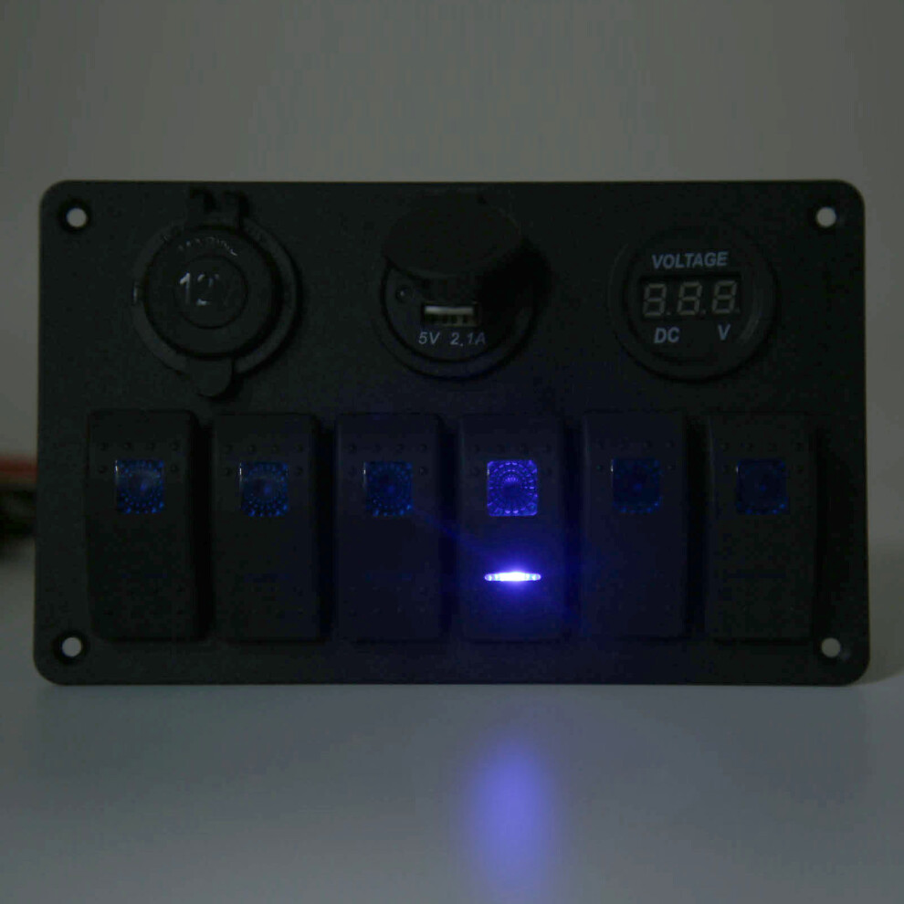 20A 6 Gang Rocker Switch Panel With Usb Charger 7806371584933