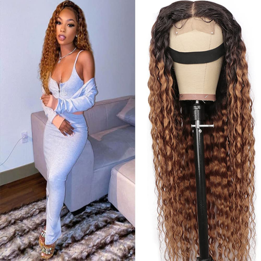Unisex Curly Ombre Blonde Human Hair Lace Front Wig 24 Inch Pre Plucked Brazilian Wig With Baby Hair