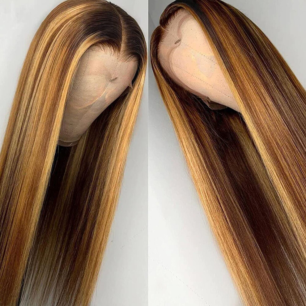 Unisex 18 Inch Ombre Human Hair Lace Front Wig Preplucked Hairline Hd Transparent Glueless Brazilian Virgin