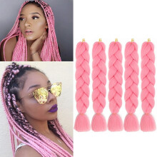 24 Inch Pink Braiding Hair Extensions Jumbo Synthetic Rose Gold Braids for Kids and Women