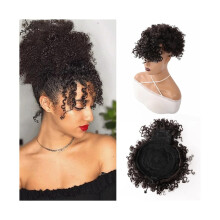 Afro Puff Drawstring Ponytail with Bangs Short Kinky Curly Synthetic Hair Extension for Women Q3