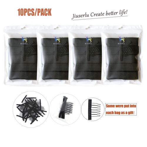 Adjustable Wig Bands Black 10pcs Elastic Straps for Secure Comfortable Fit with Buckle 1