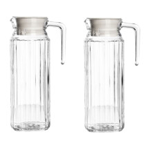 2 Ribbed Glass Fridge Jugs and Lids 900ml Fridge Door