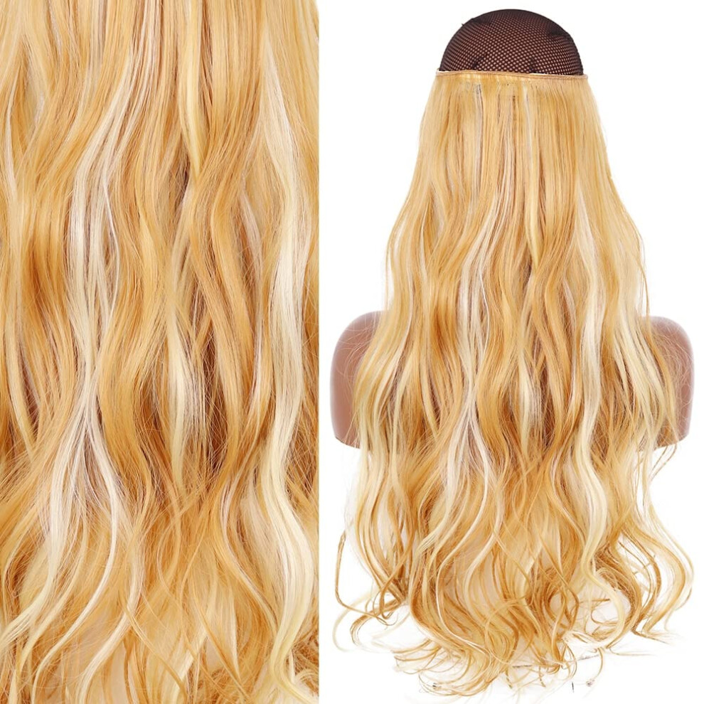 Unisex Black Hair Extensions Clip In Bangs Hairpiece With Invisible Wire Halo Synthetic Blonde