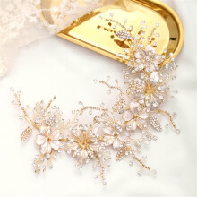 Gold Crystal Bridal Tiara Wedding Headband Elegant Floral Design Lightweight Bride Hair Accessories