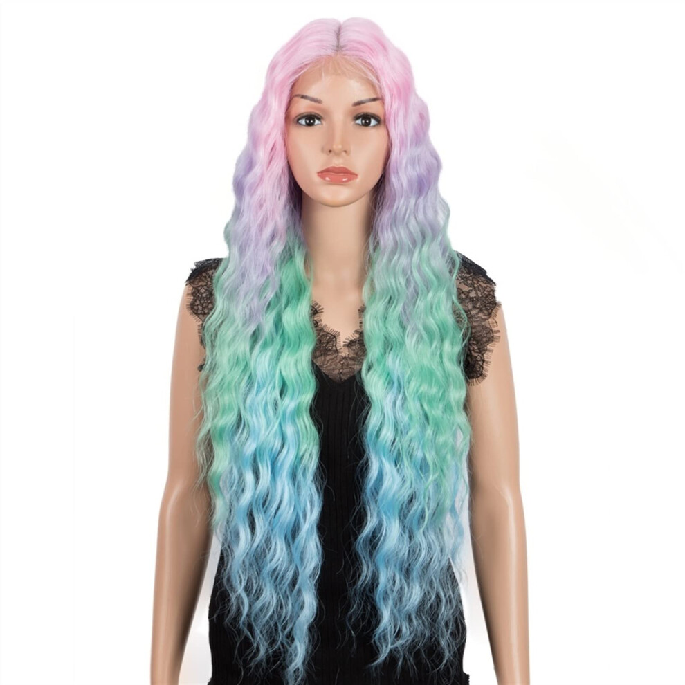 Synthetic Lace Front Wig 30 Inch Ombre Blonde Long Curly 150% Density Natural Hairline for Black Women