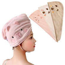 Microfiber Hair Towel Wrap with Button, Fast Drying AntiFrizz Turban for Women, 3 Pack Pink White Khaki