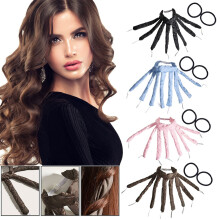 Heatless Curling Headband Satin No Heat Hair Curlers with Adjustable Strips for Overnight Waves Black