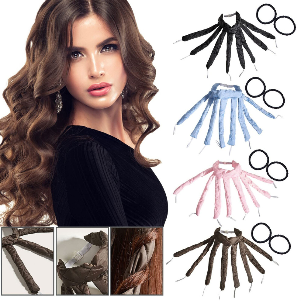 Heatless Curling Headband Satin No Heat Hair Curlers with Adjustable Strips for Overnight Waves Black