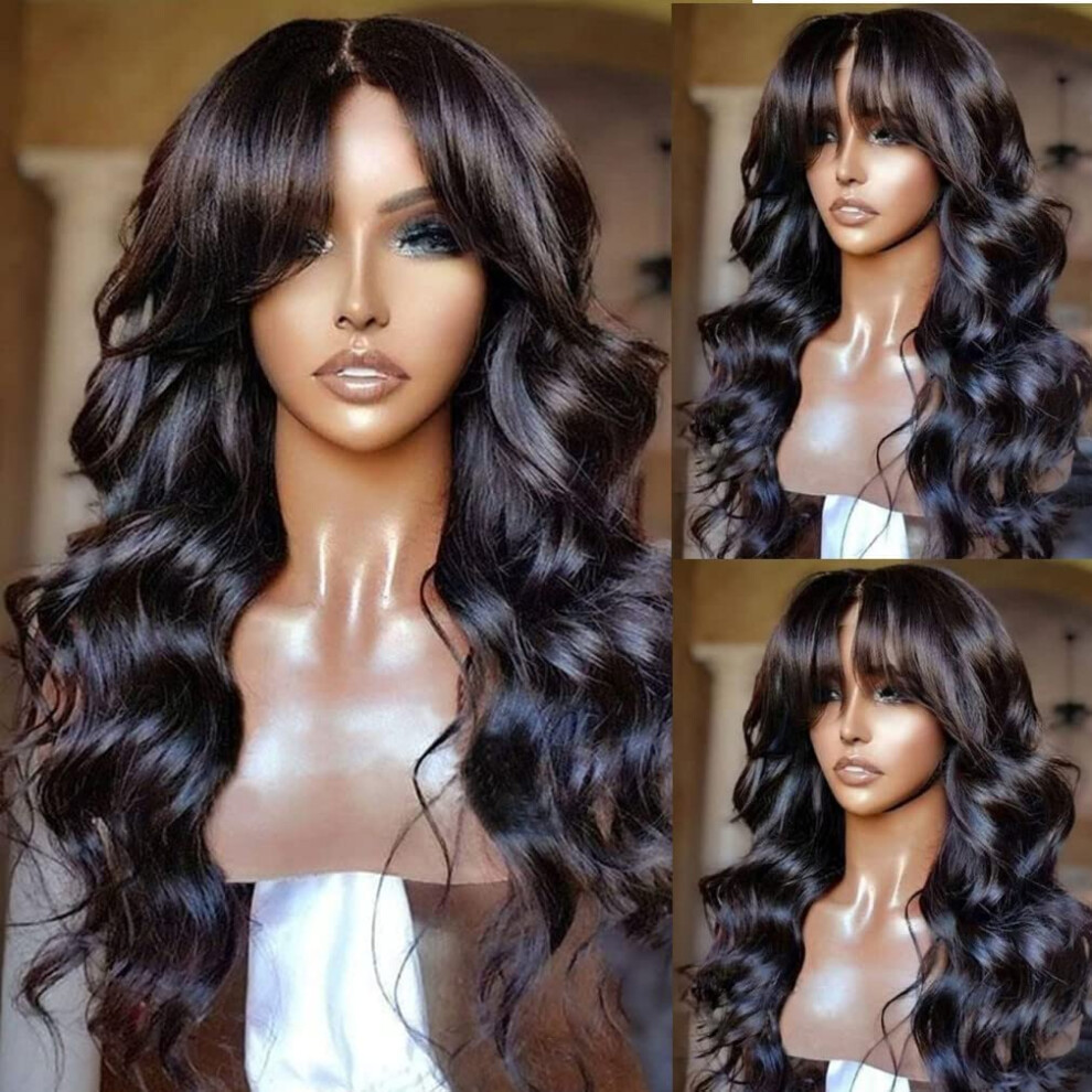 18 Inch Brazilian Body Wave Human Hair Wig with Bangs, 180 Density, Beginner Friendly