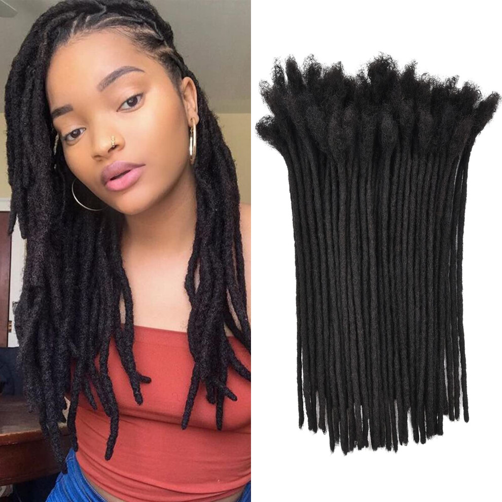 Unisex 8 Inch Human Hair Dreadlock Extensions 0.6Cm Handmade Locs For Men And Women Dyable Bleachable 1B