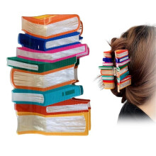 Large Acrylic Hair Claw Clip with Unique Book Design for Thick Hair and Back to School Accessory