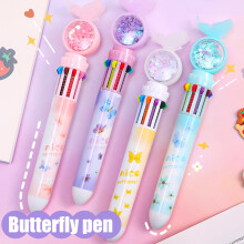 4Pcs Cartoon Butterfly 10in1 Retractable Ballpoint Pens, 4 Colors, 17cm