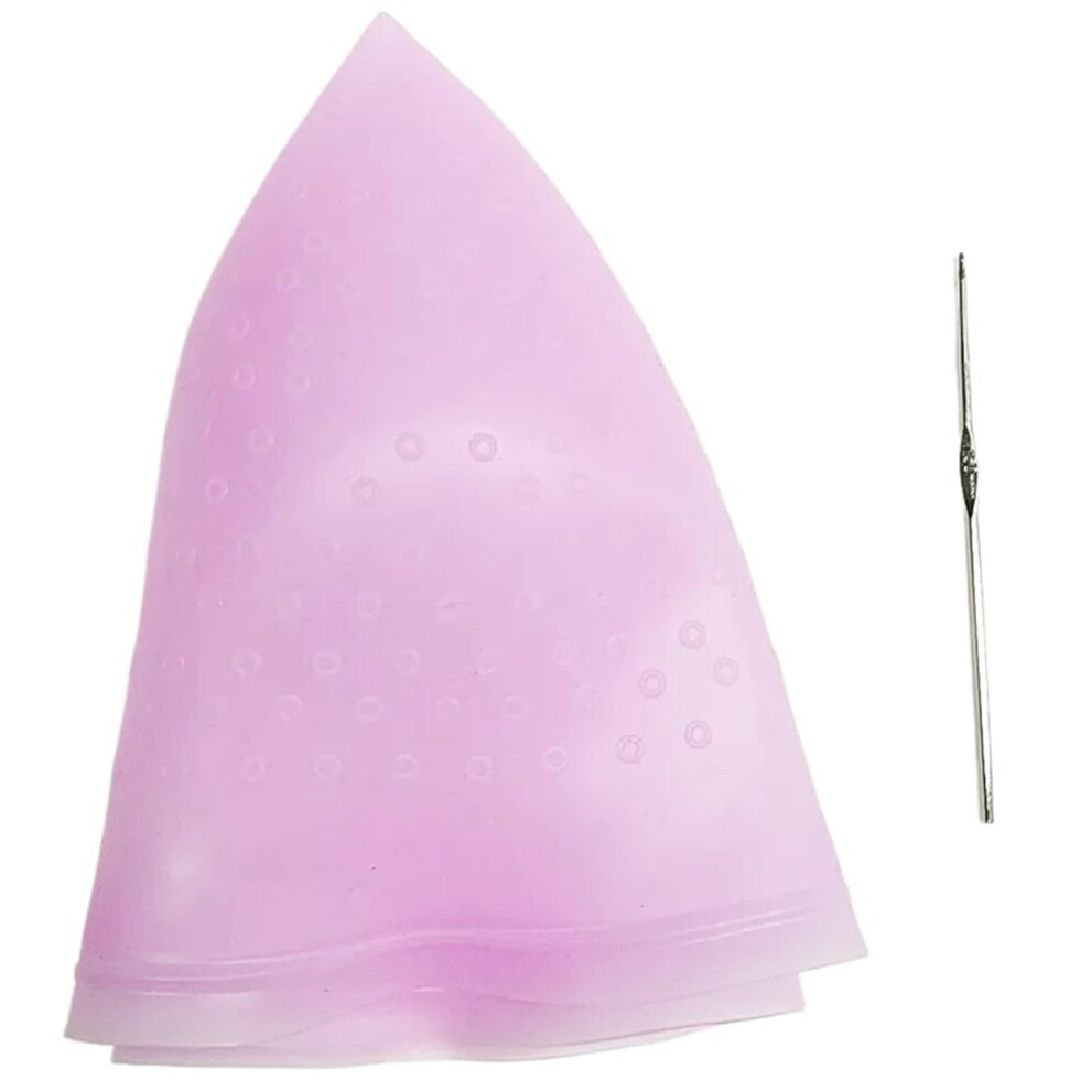 Pink Silicone Highlighting Cap With Hook Needle For Precise Hair Dye Application Reusable Kit