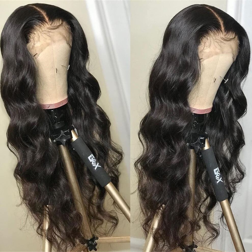 28 Inch Brazilian Virgin Hair Lace Front Wig 13x6 Transparent Body Wave Preplucked 150% Density