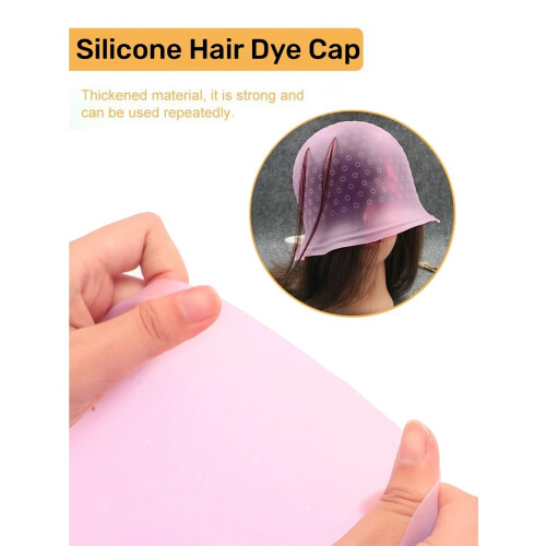 Pink Silicone Highlighting Cap with Hook Needle for Precise Hair Dye Application Reusable Kit 1