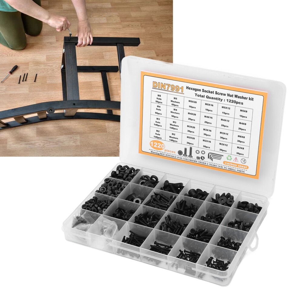 M2-M5 Flat Head Hex Fastener Assortment 1220pcs