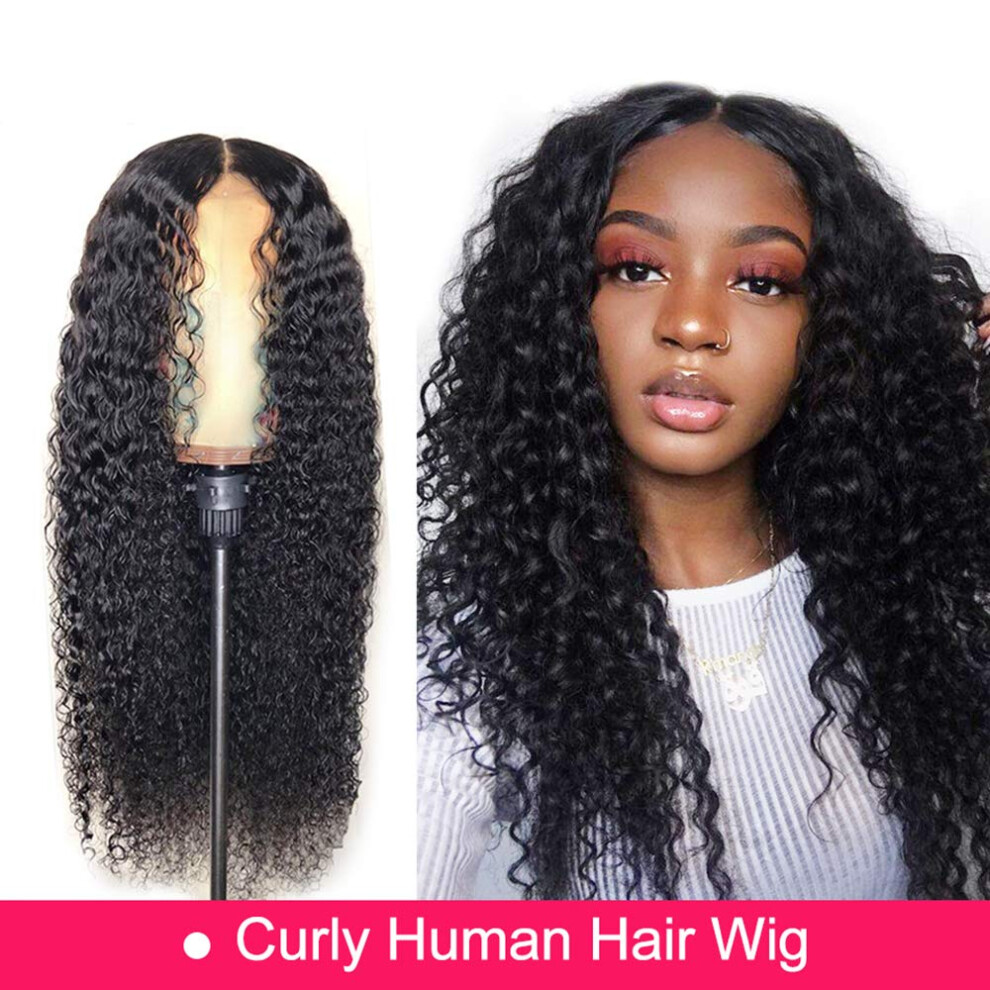 Unisex Black 13X6 Kinky Curly Lace Front Wig Brazilian Human Hair Glueless Natural Hairline For Women