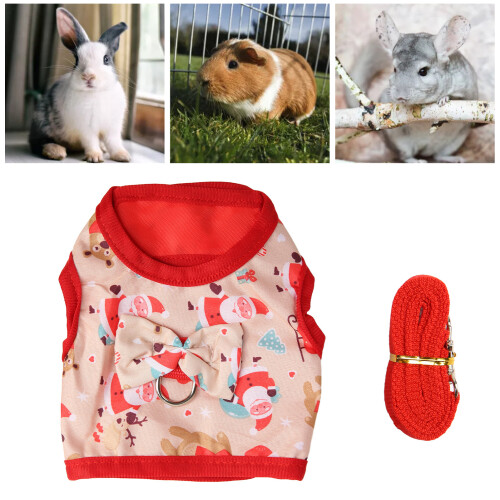 Cute Rabbit Vest Harness Set with Leash, Christmas Pattern, Small Pet M