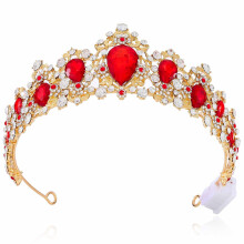 Gold Red Crystal Queen Crown for Women, Sparkling Baroque Tiara with Gems for Prom and Wedding