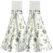 2PCS Absorbency Hanging Kitchen Towels with Leaf Pattern and Loop for Kitchen and Bathroom