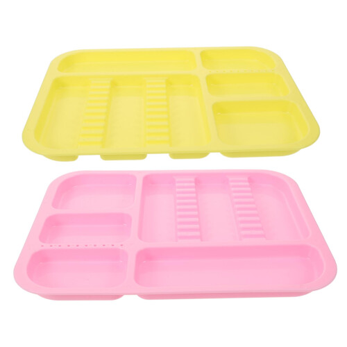 2Pcs Storage Tray with Divided Compartments, Durable Plastic Organizer for Snacks, Bathroom and More