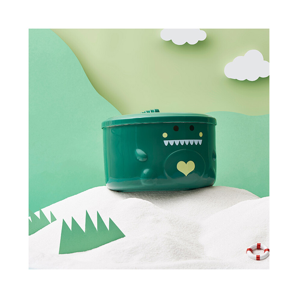 Cartoon Dinosaur Noodle Bowl with Handle & Lid, Stainless Steel, Green