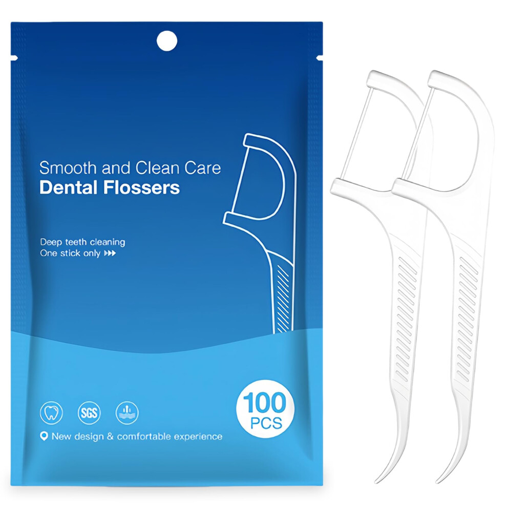 100 Pack Dental Floss Sticks with Ergonomic Grip and Durable Floss for Teeth Cleaning and Travel